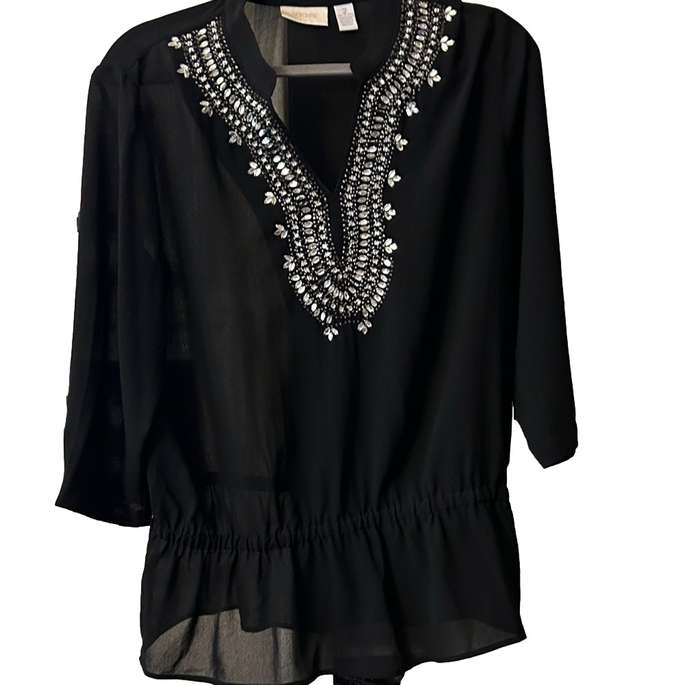 Chicos Rhinestone Embellished Black Women's Top size 2